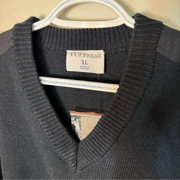 TUFFWEAR New Mens Knit Military Sweater Button Epaulets Shoulders Elbows Navy - Picture 5 of 13